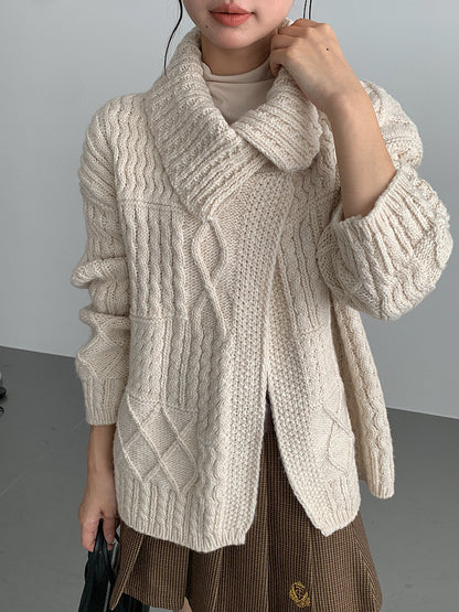 【LD3297】實拍復古立體厚實絞花大翻領毛衣外套251103