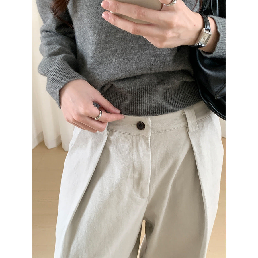 【H566】實拍秋冬高腰斜紋棉挺版西裝長褲（後鬆緊腰）251021