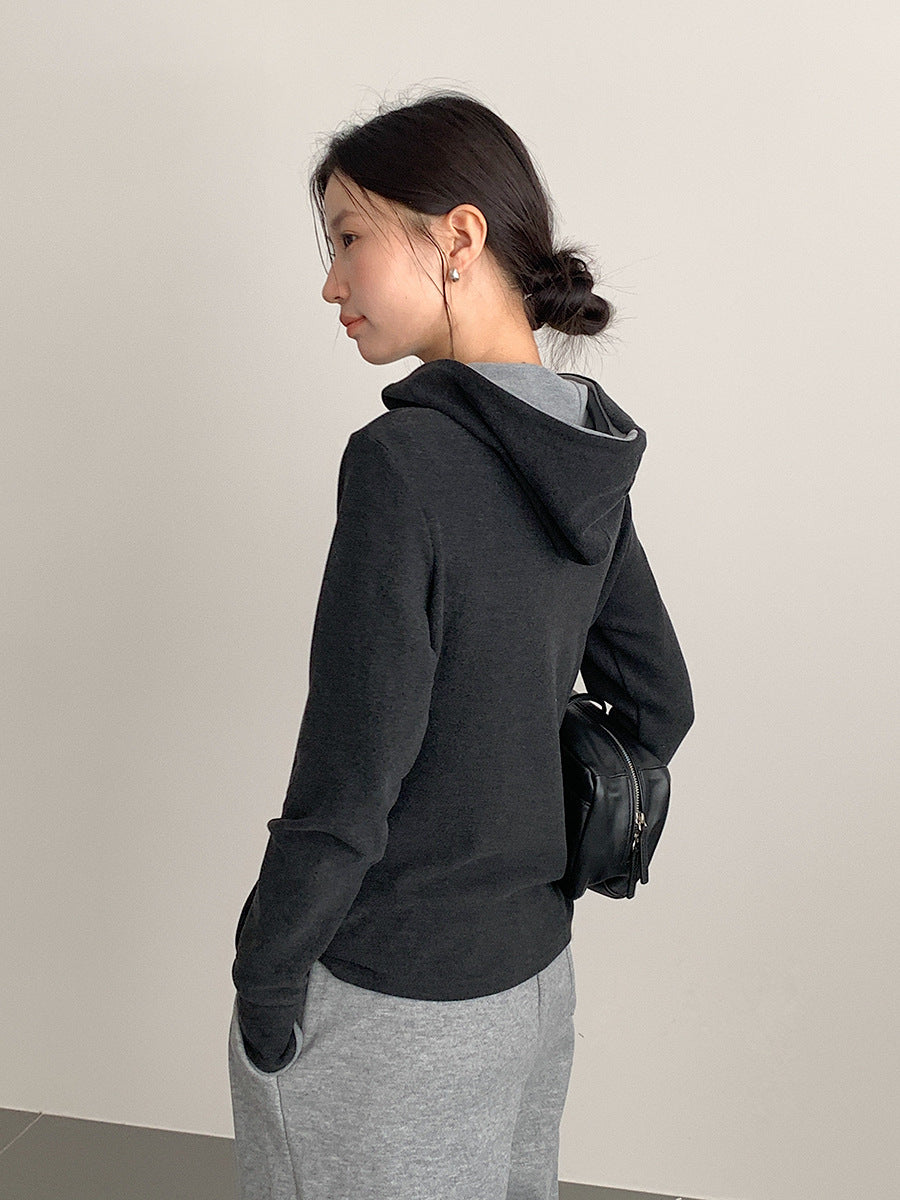 【LD11028】實拍德絨舒適極簡半拉鍊連帽衞衣251124