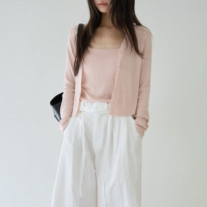 【LD11153】實拍仙氣顯瘦！輕薄透氣短版針織罩衫+小背心（含胸墊）套裝260309