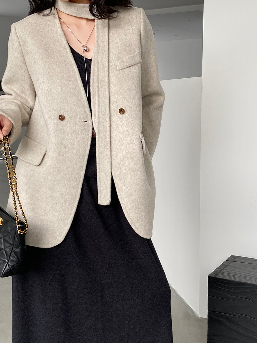 【cimz809】實拍復古雙面羊毛西裝外套+飄帶（羊毛100)251120