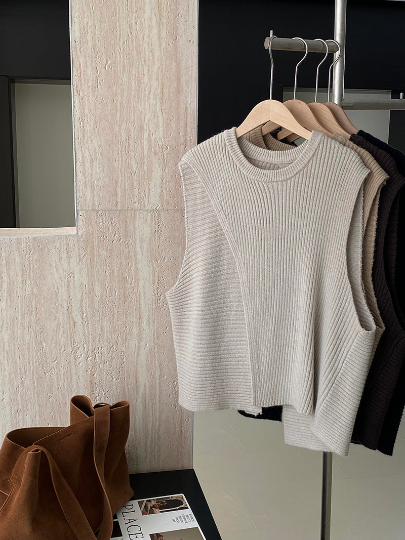 【cim8979】實拍秋冬設計師款不規則寬鬆針織馬甲251030