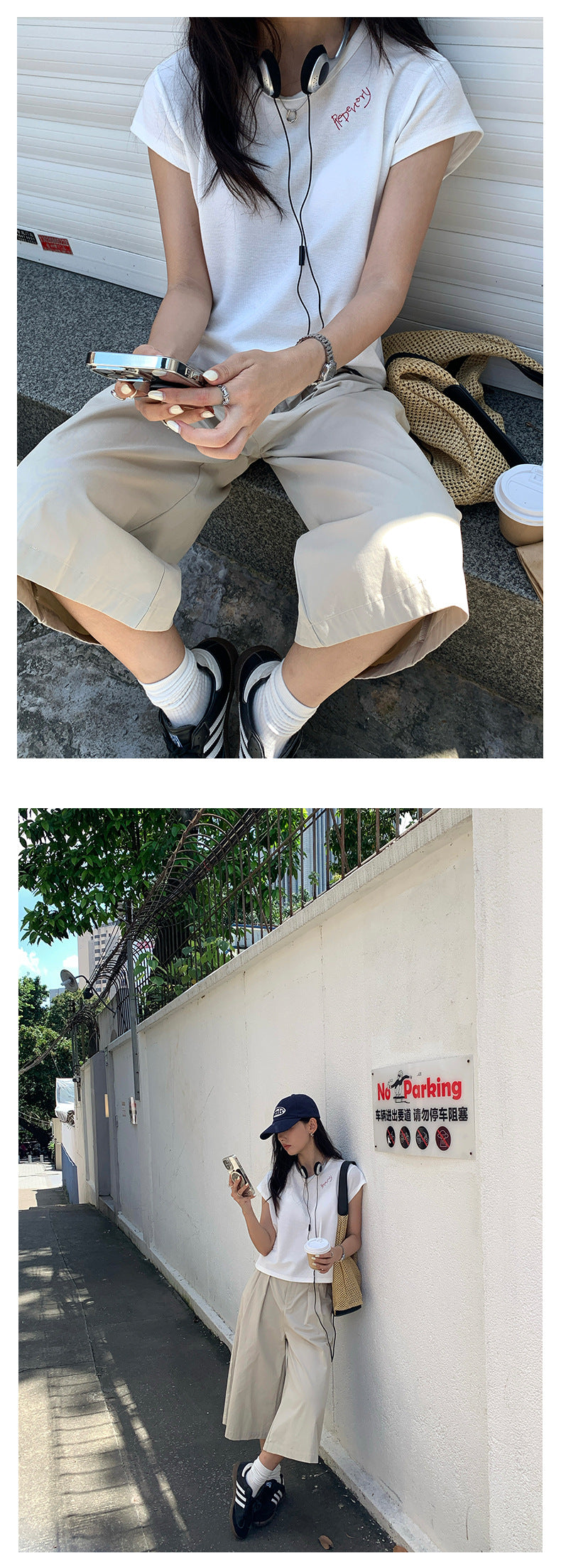 【H5376】實拍純白微壓感寬鬆七分褲250715