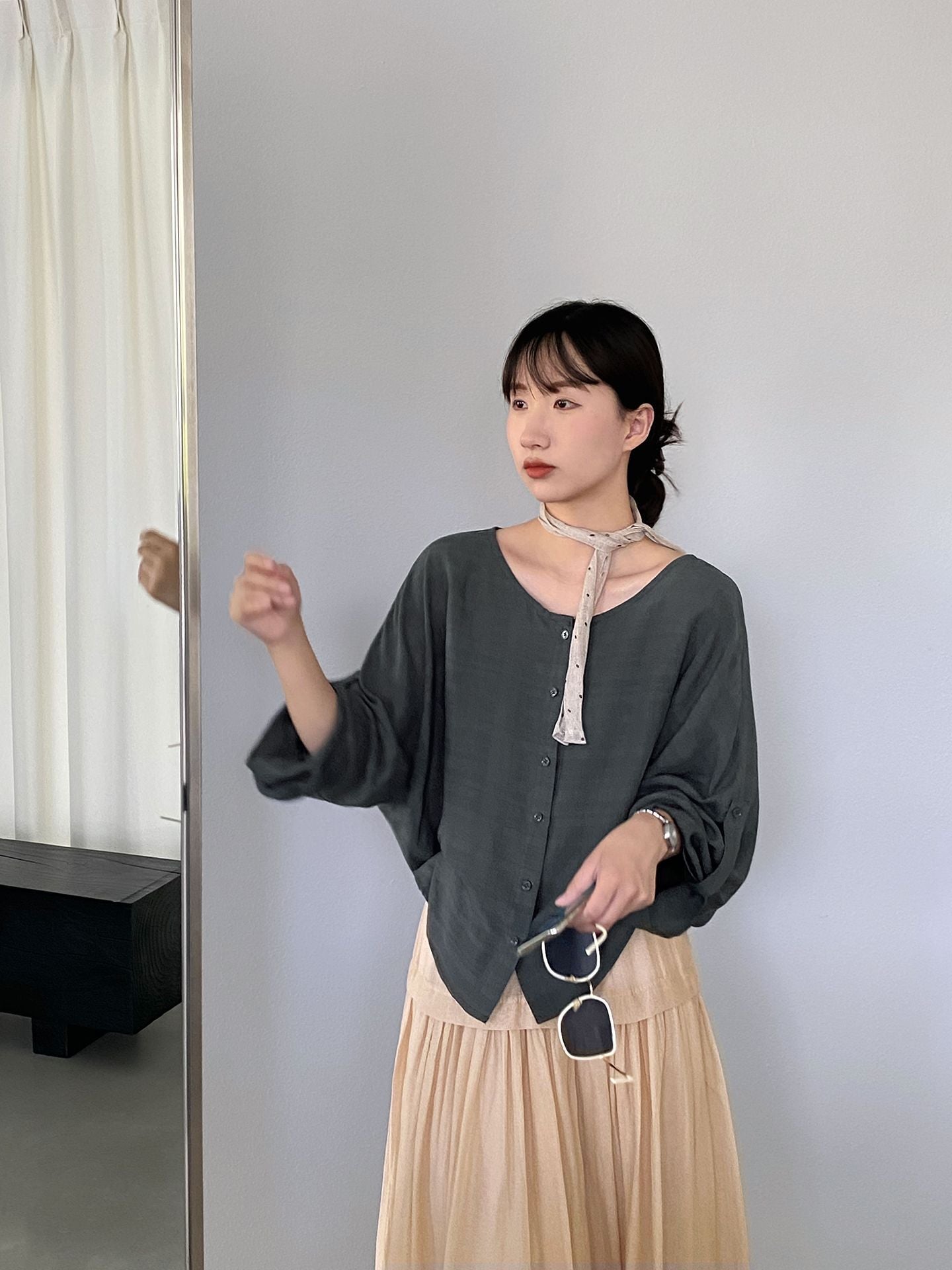 【cimz1977】極簡美學🍵天絲亞麻30%扭結設計肌理感透氣防曬襯衫260709
