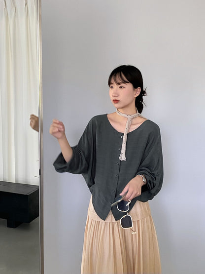 【cimz1977】極簡美學🍵天絲亞麻30%扭結設計肌理感透氣防曬襯衫260709
