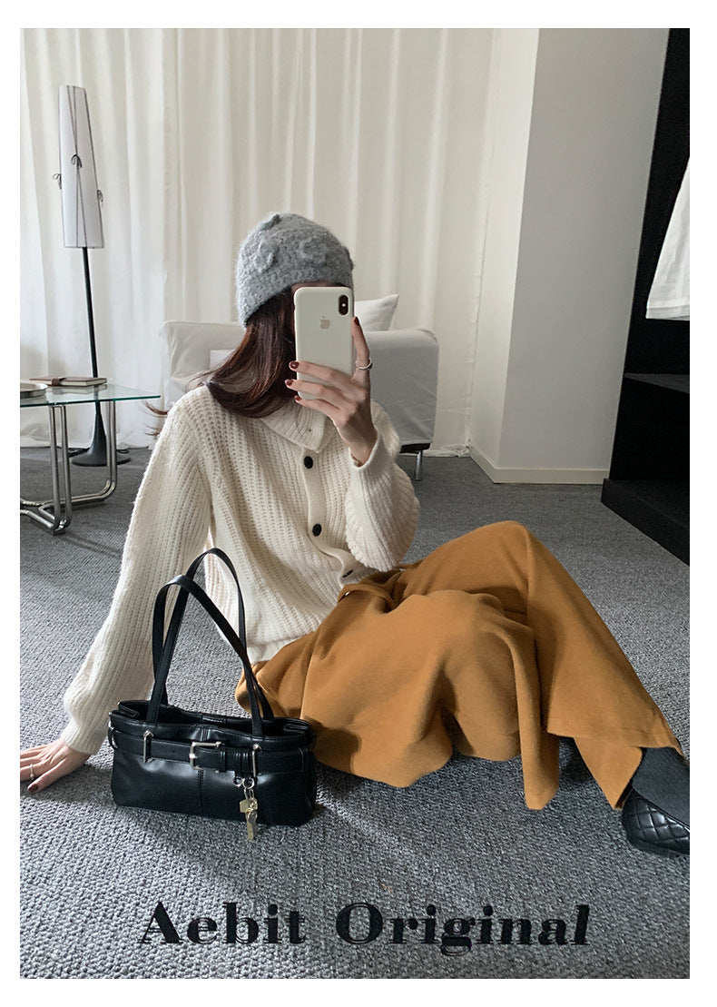 【H5491】實拍秋冬毛呢鬆緊腰加厚闊腿休閒褲251109