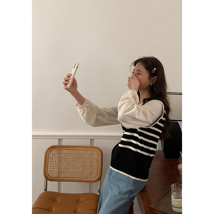 在台現貨【H742】實拍韓國清新氣質設計假兩件上衣