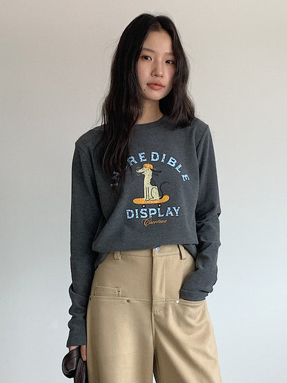 【LD3291】實拍韓國德絨小狗印花長袖T恤251103