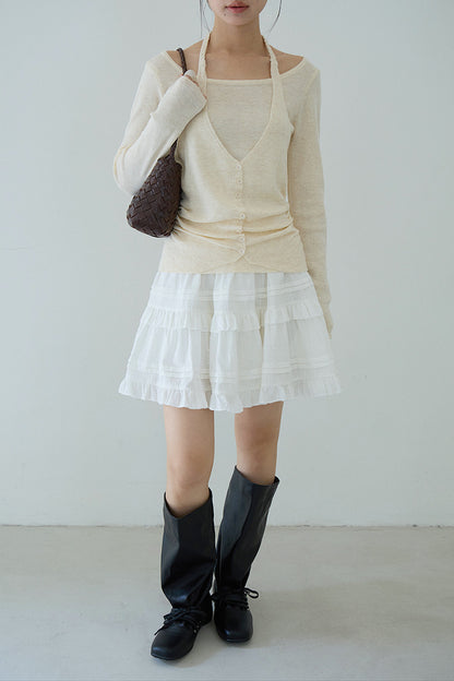 【LD9228】實拍夏日初戀純慾感🤍質感提花高腰顯瘦白色蛋糕短裙260317