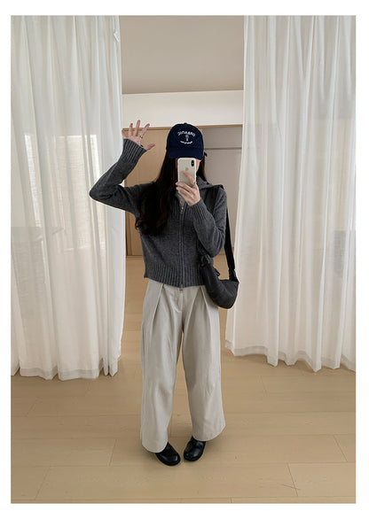 【H559】實拍個性雙拉鍊高領針織外套251021