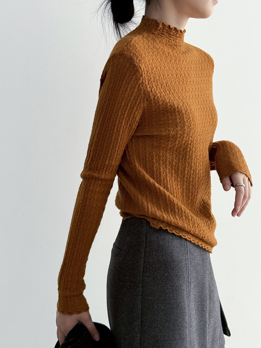 【Y312】實拍高單質感鏤空蕾絲半高領針織衫251106