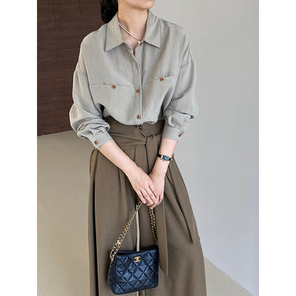 【cim6112】實拍韓國法式氣質天絲亞麻長袖襯衫251030