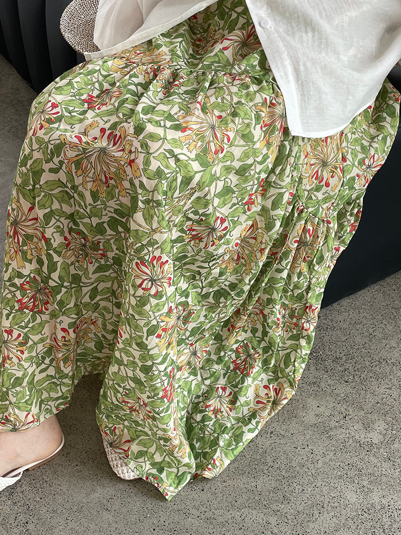 【cim26023】春日清新氧氣感🍃韓系多巴胺綠色碎花百搭高腰長裙260326