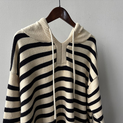 【Y899】實拍冬季條紋針織連帽毛衣251106