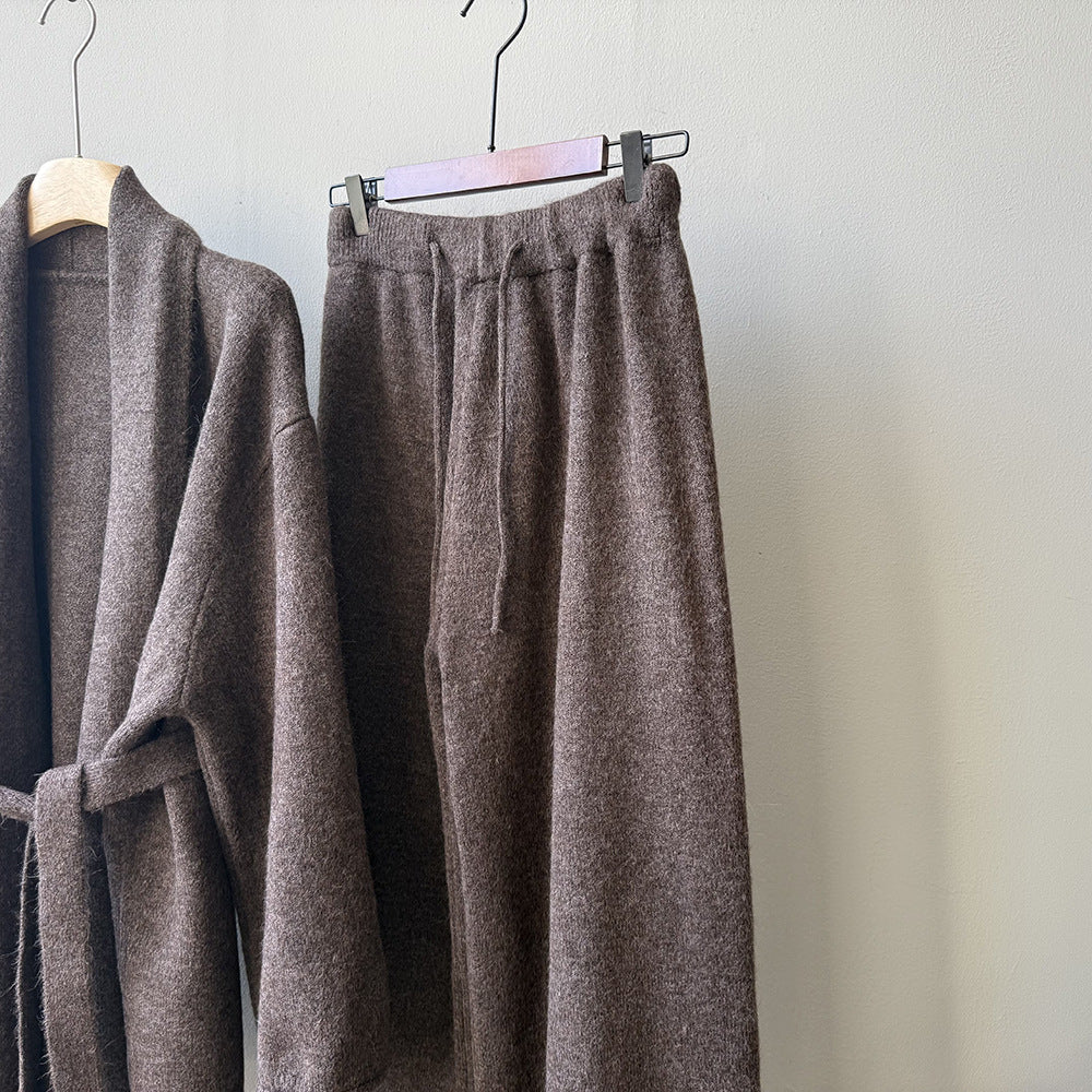 【YP1018】 實拍秋冬高級感慵懶針織開衫＋繫帶＋高腰針織闊腿褲 套裝251023