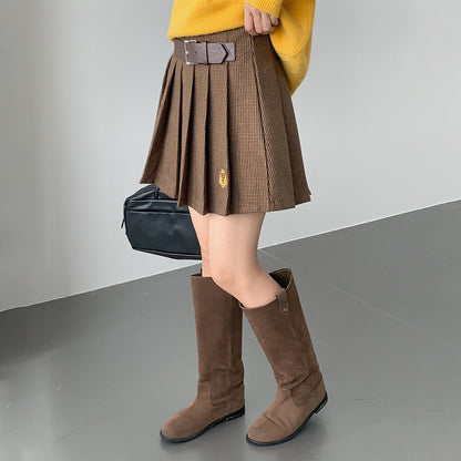 【LD3299】實拍S~XL秋冬露思同款～刺繡毛呢百褶裙251103