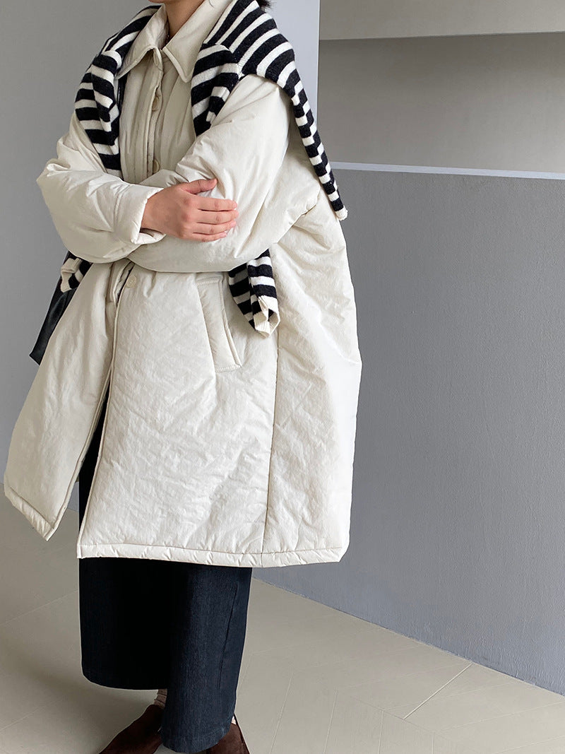 【cimz1235】 雪山奶糖 Muji 風輕薄初冬簡約廓形寬鬆棉服外套260108