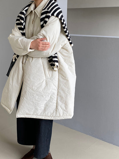 【cimz1235】 雪山奶糖 Muji 風輕薄初冬簡約廓形寬鬆棉服外套260108