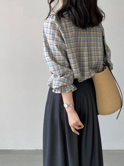 【cimz6509】復古浪漫主義🌹精緻木耳邊格紋長袖襯衫260319