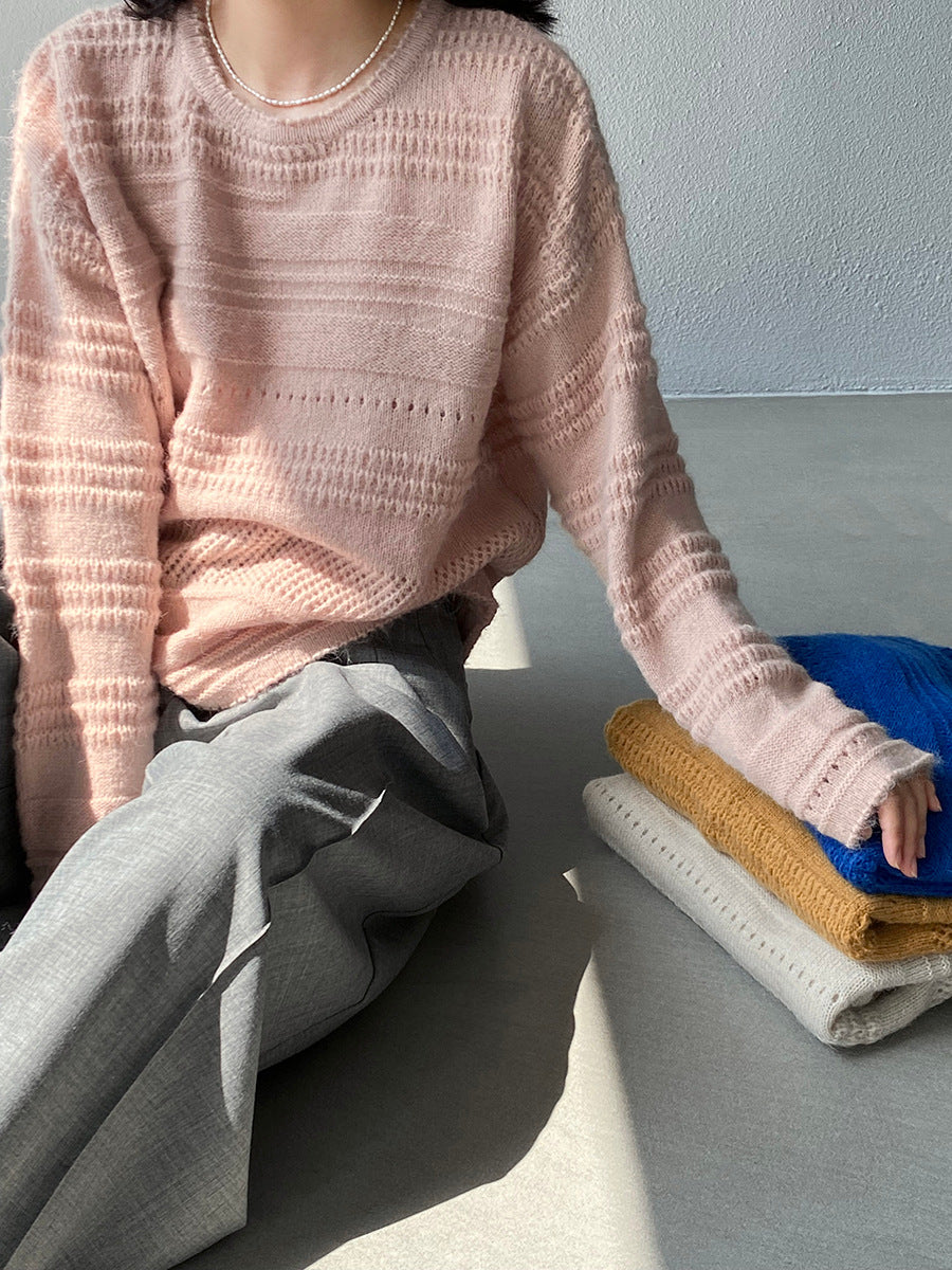 【cim1293】實拍氣質鏤空提花寬鬆慵懶針織衫(15羊毛)251030