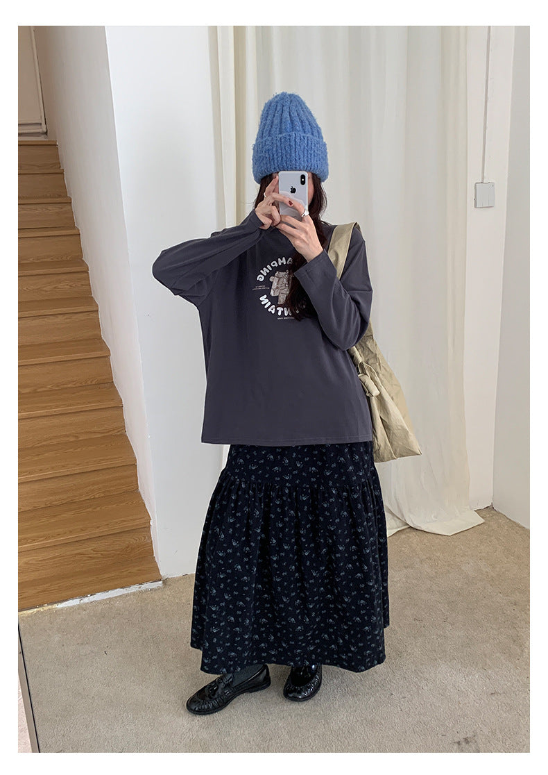 【H5486】實拍磨毛小熊印花長袖T恤251109