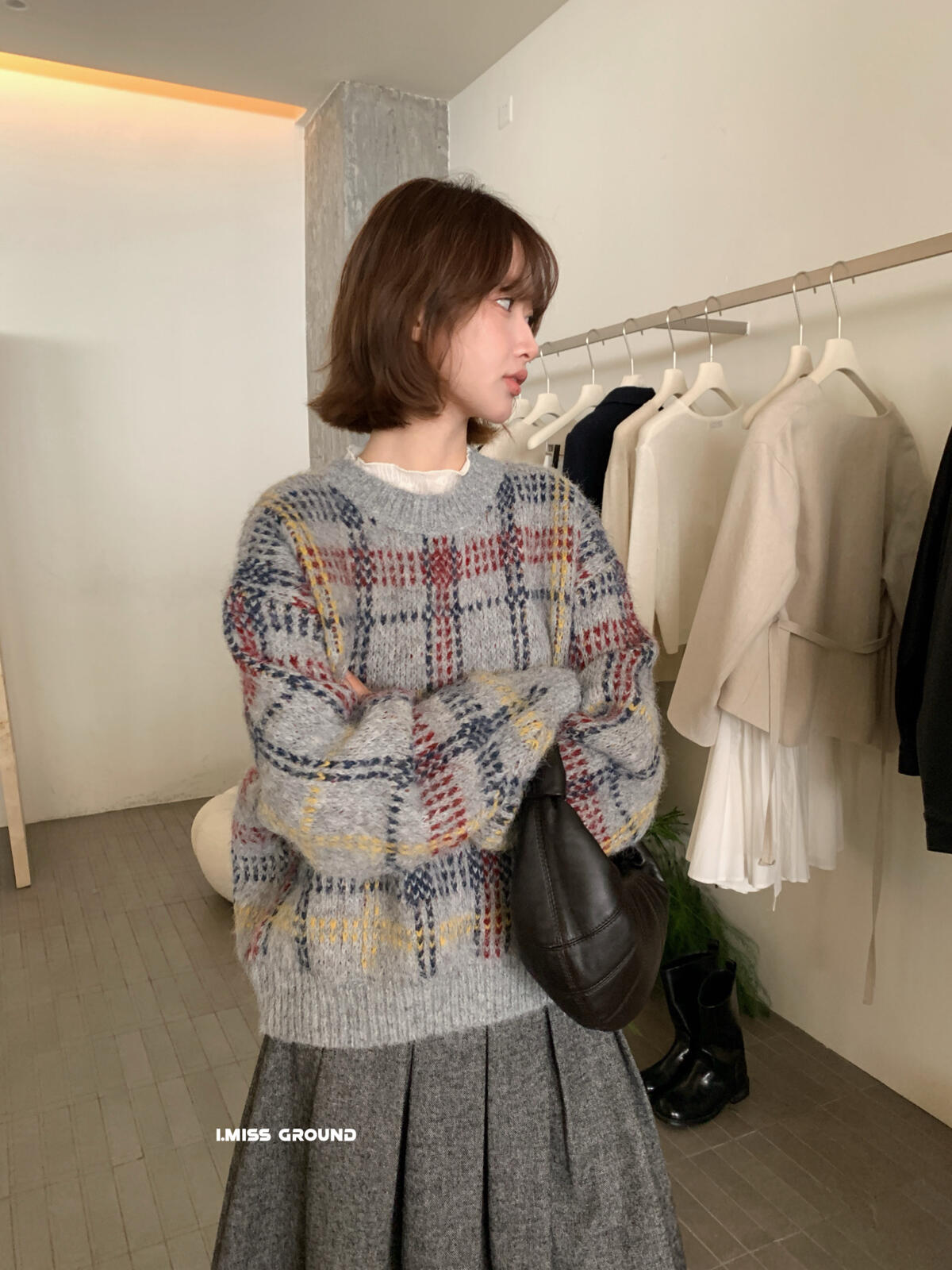 【LH991339】實拍IMISS韓國復古氣質大格紋羊毛8％針織毛衣251215