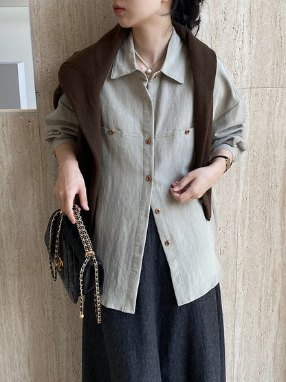 【cim6112】實拍韓國法式氣質天絲亞麻長袖襯衫251030
