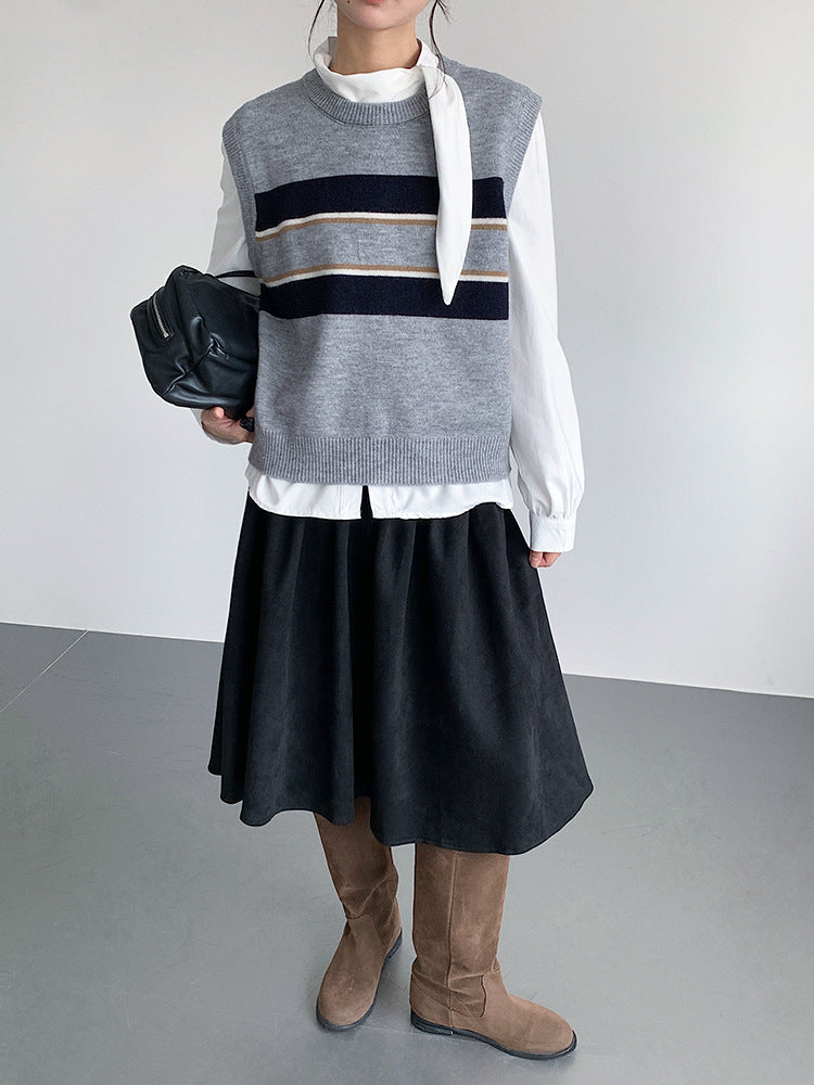 【LD11014】實拍學院感條紋圓領針織毛衣251110