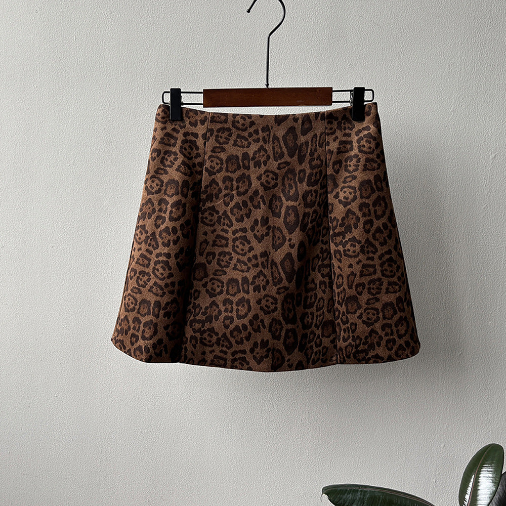【Y82656】實拍美式復古豹紋A字裙(內有安全褲）251016