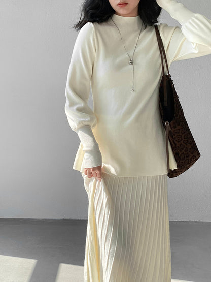 【cimz6652】實拍氣質半高領/V領燈籠袖極簡氣質針織衫251128