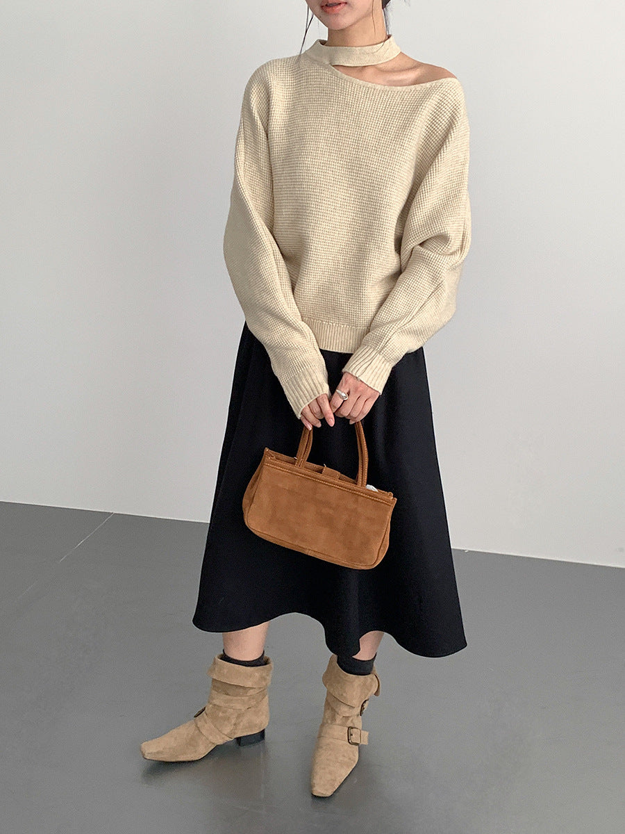 【LD11029】實拍韓系掛脖鏤空露肩針織毛衣251124