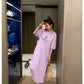 【H6724】實拍韓國卷邊袖簡約寬鬆棉質長洋裝230526