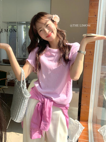 【L8330】實拍夏季糖果色棉質短袖寬鬆T恤250505