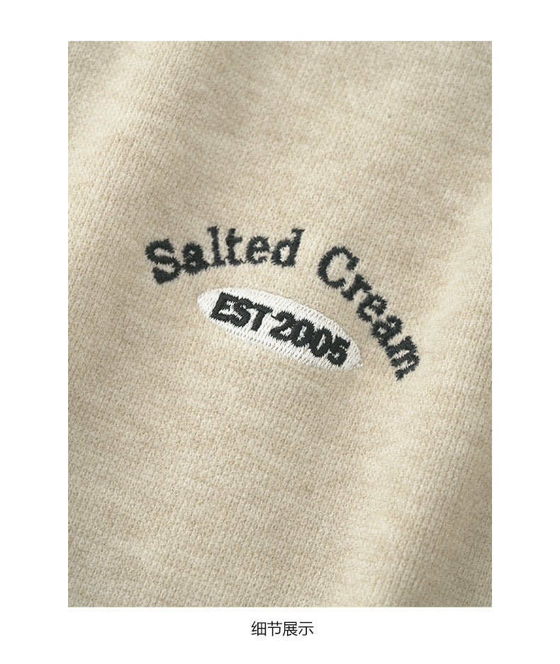 【H5552】實拍休閒刺繡絨面半拉鍊立領大學T251216