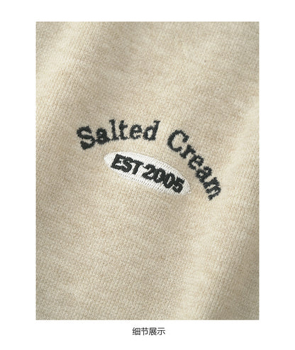 【H5552】實拍休閒刺繡絨面半拉鍊立領大學T251216