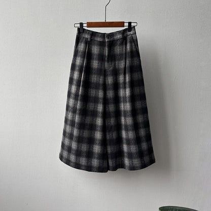 【YG8095】實拍日系復古呢料格紋直筒七分闊腿褲251016