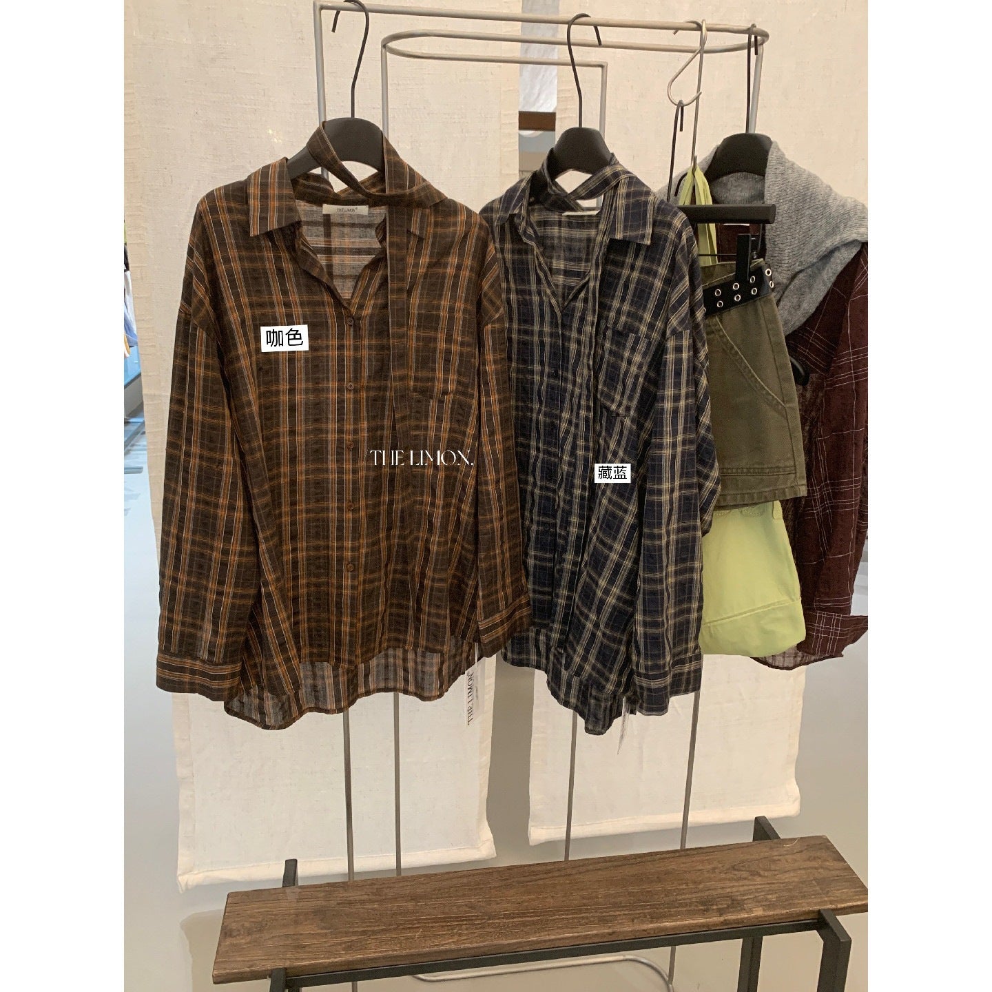 【L11002】檸檬家慵懶韓系・格紋寬鬆長袖襯衫 (附飄帶)260831