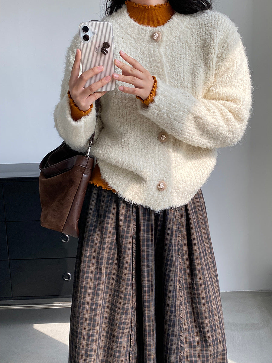 【cimz1391】實拍毛茸茸可愛羊毛針織毛衣開衫（羊毛14%)251201