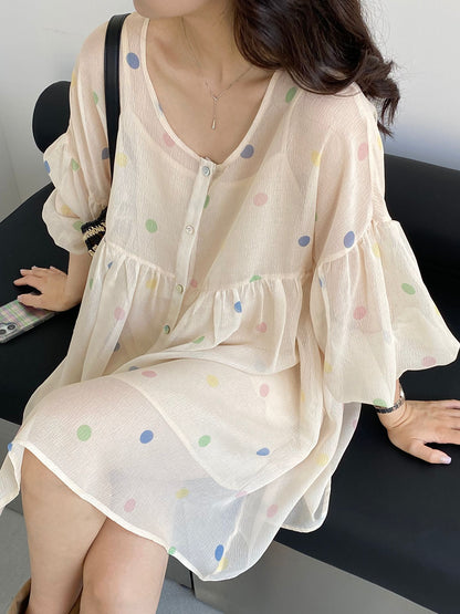 【cimz6551】法式復古女伶🦋波點彩虹燈籠連身洋裝+寬鬆A字裙套裝260514