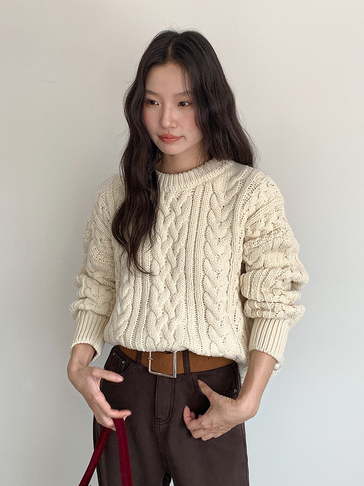 【LD11003】實拍冬季加厚麻花長袖圓領毛衣251110