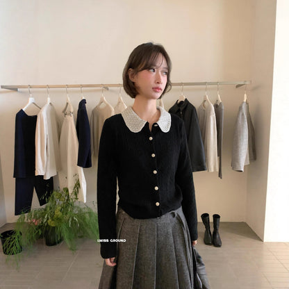 【LH01277】實拍IMISS秋冬法式絕美重工麻花珍珠領針織開襟外套（羊毛33%)251215
