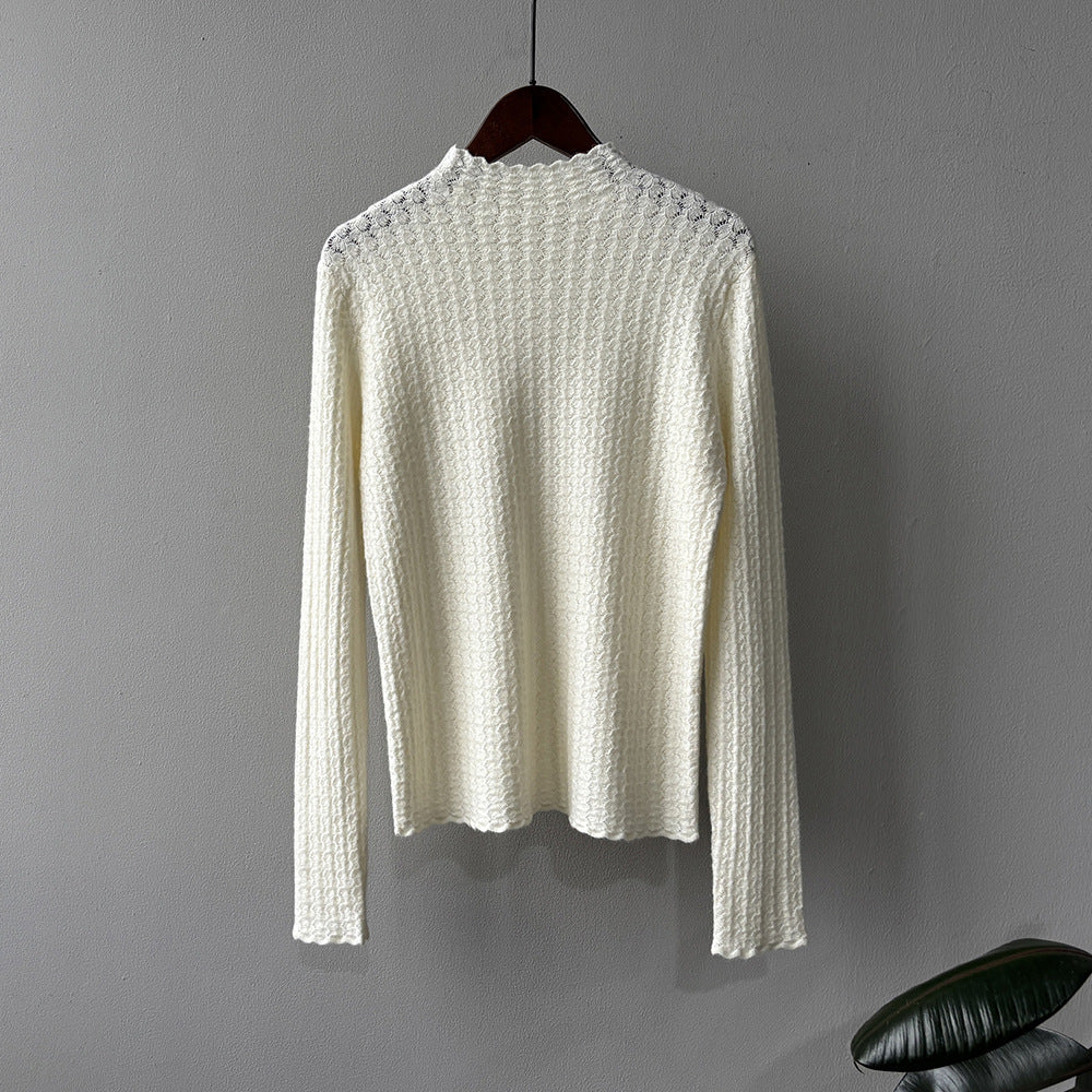 【Y312】實拍高單質感鏤空蕾絲半高領針織衫251106