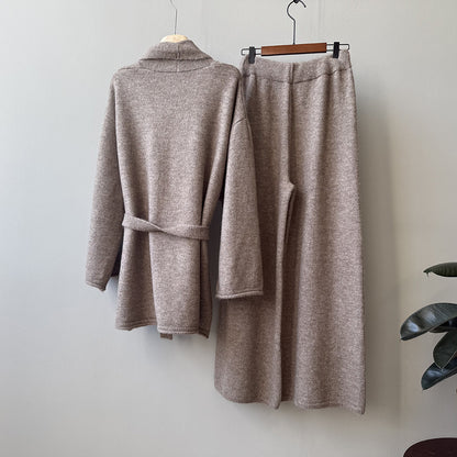 【YP1018】 實拍秋冬高級感慵懶針織開衫＋繫帶＋高腰針織闊腿褲 套裝251023