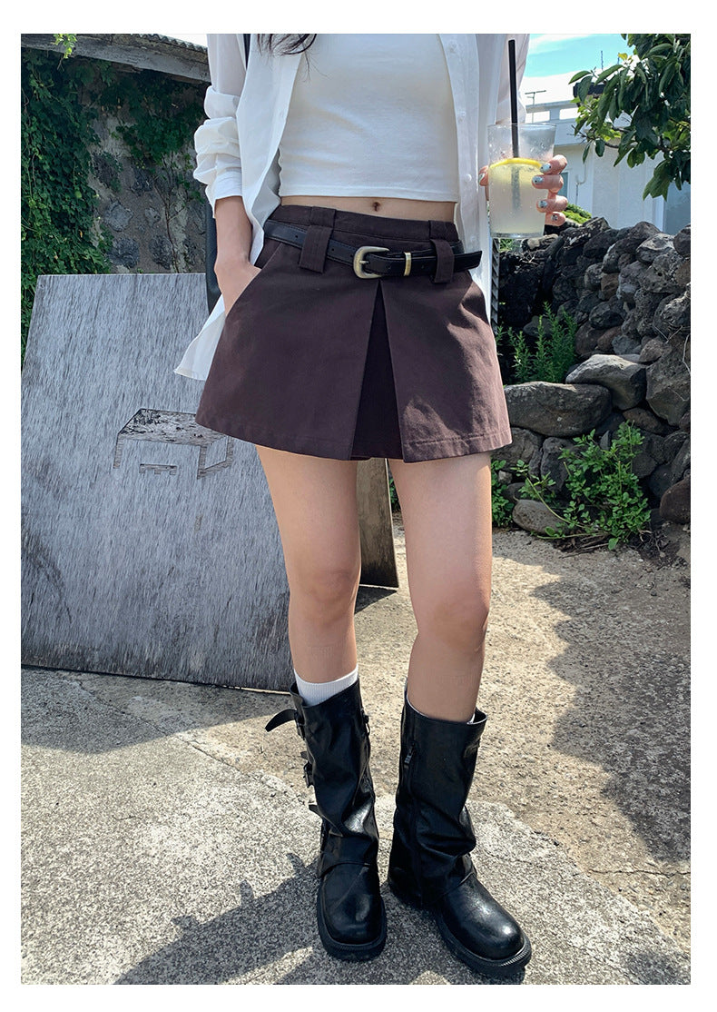 【H5387】實拍韓版設計顯瘦開叉裙褲(內有安全褲）250902