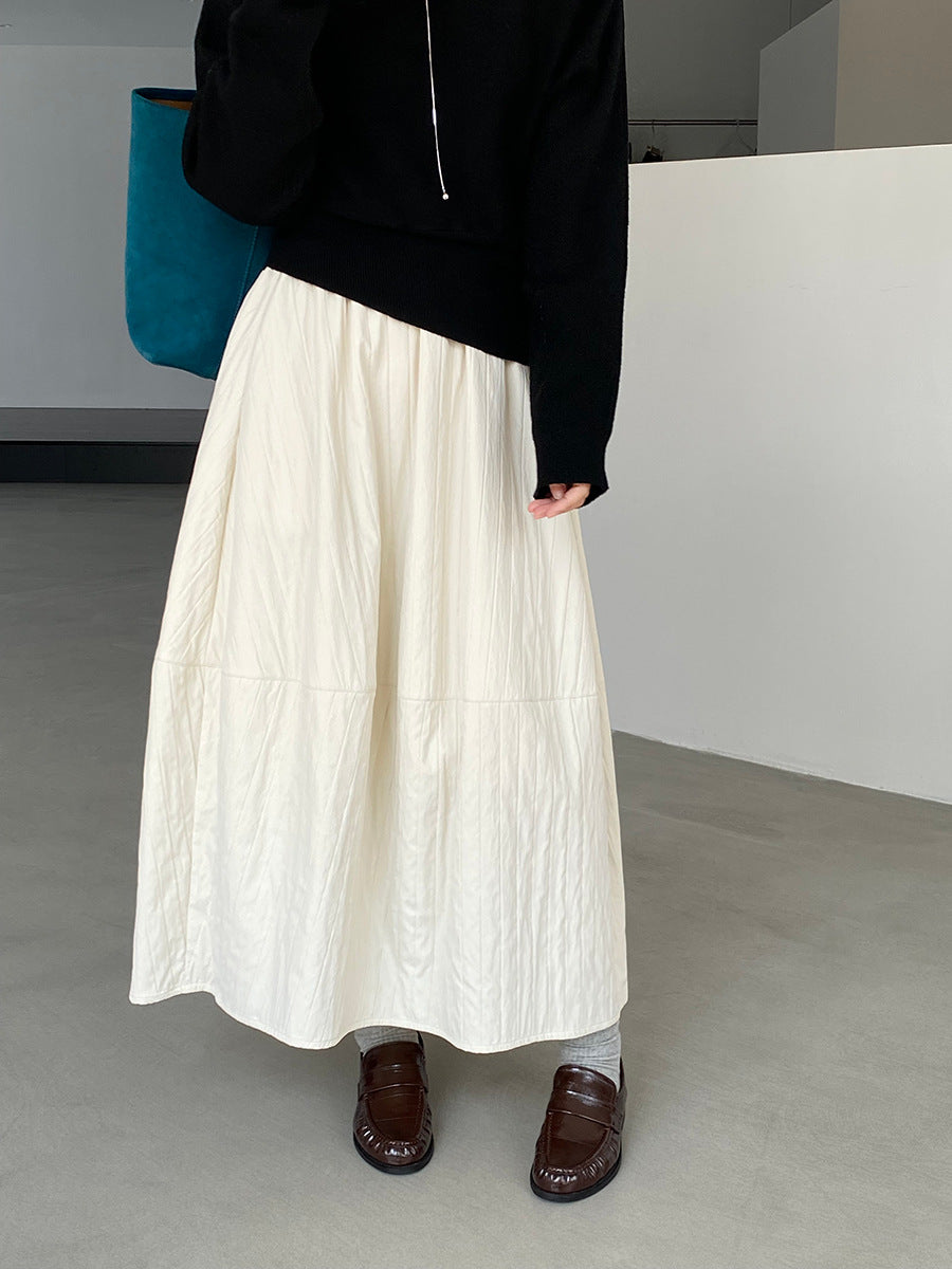 【cim1708】實拍秋冬法式寂靜高腰加厚微花苞A字裙251030