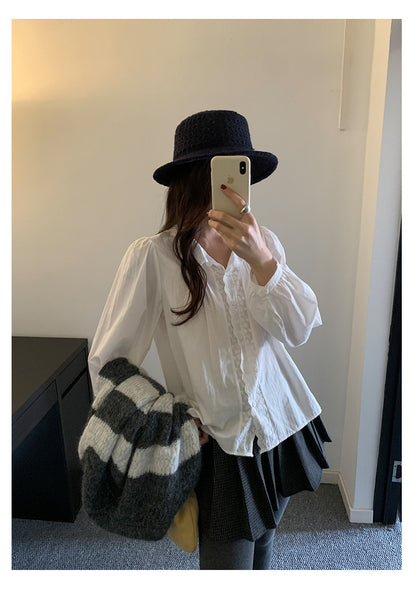 【H5488】實拍法式温柔蕾絲長袖襯衫251109