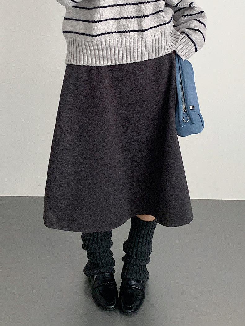 【LD11070】實拍氣質毛呢A字傘裙＋腰帶251209