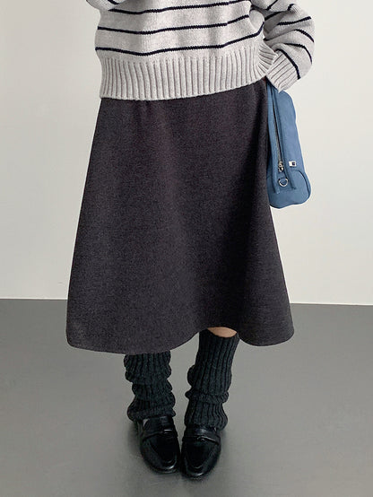 【LD11070】實拍氣質毛呢A字傘裙＋腰帶251209
