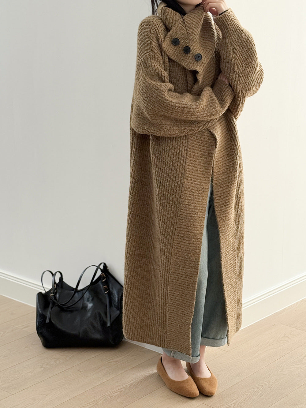 【Y913】實拍大翻領長針織大外套251106