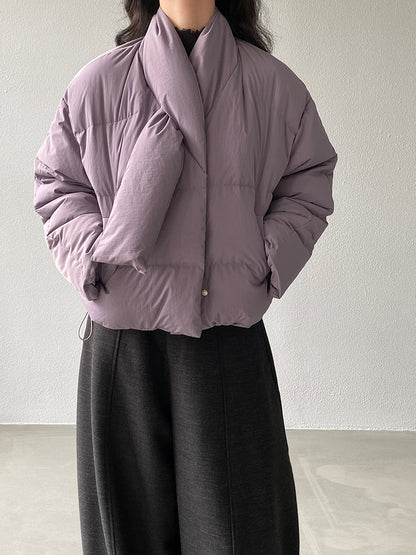 【cimz6385】實拍氣質芋色保暖白鴨絨外套＋圍脖（白鴨絨90)251120